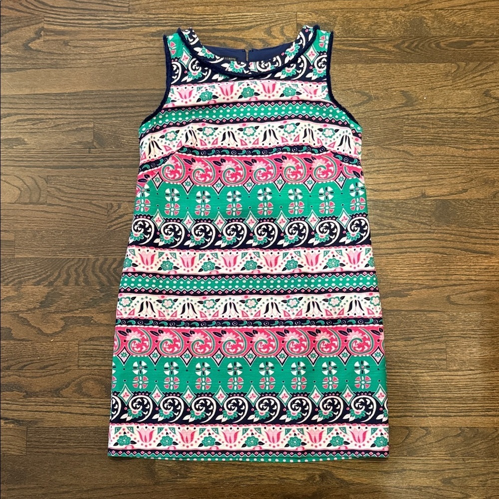 Talbots Petite Sleeveless Shift Dress Floral/ Geometric Print Size 12P